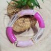 Bracelet en perles tubes incurvés blanc, rose clair et fuchsia