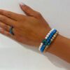 Bague en perles de bois bleu azur – Image 2